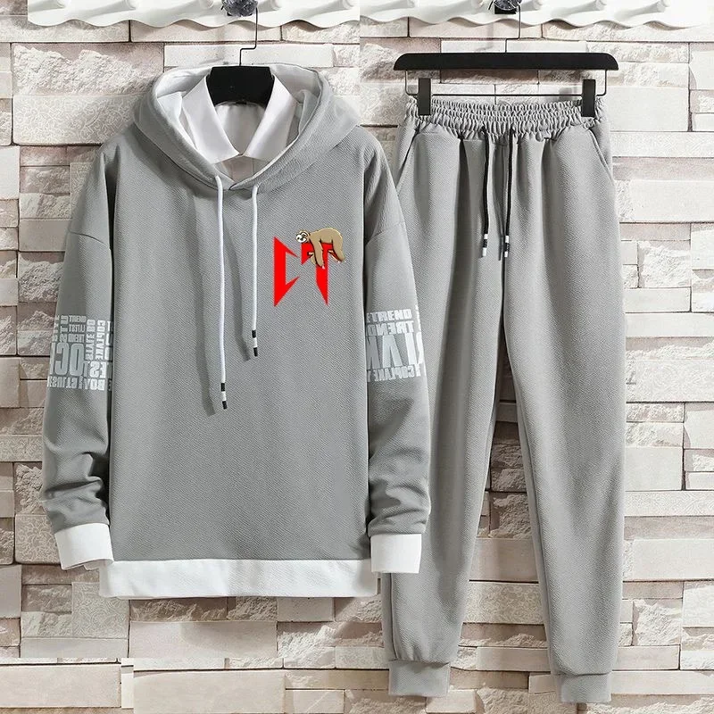 Casual suit men\'s autumn new loose plus size trendy hoodie and sweatpants sports casual two-piece set