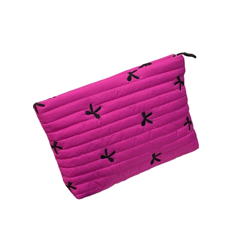 

Quilted Embroidered Bowknot Cosmetic Case Durable Polyester Bag Large Capacity