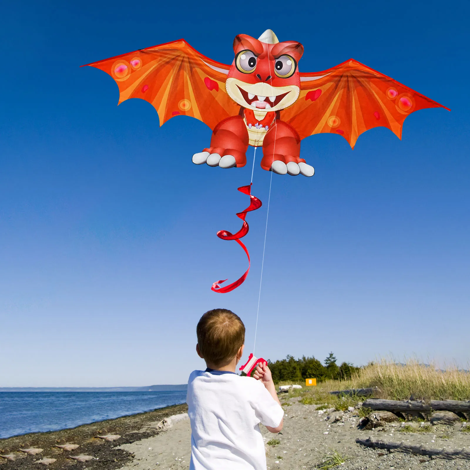 Cometas de dragón rojo para niños y adultos, cometas divertidas para deportes al aire libre con cuerda y ASA, fáciles de volar, novedad de 2024