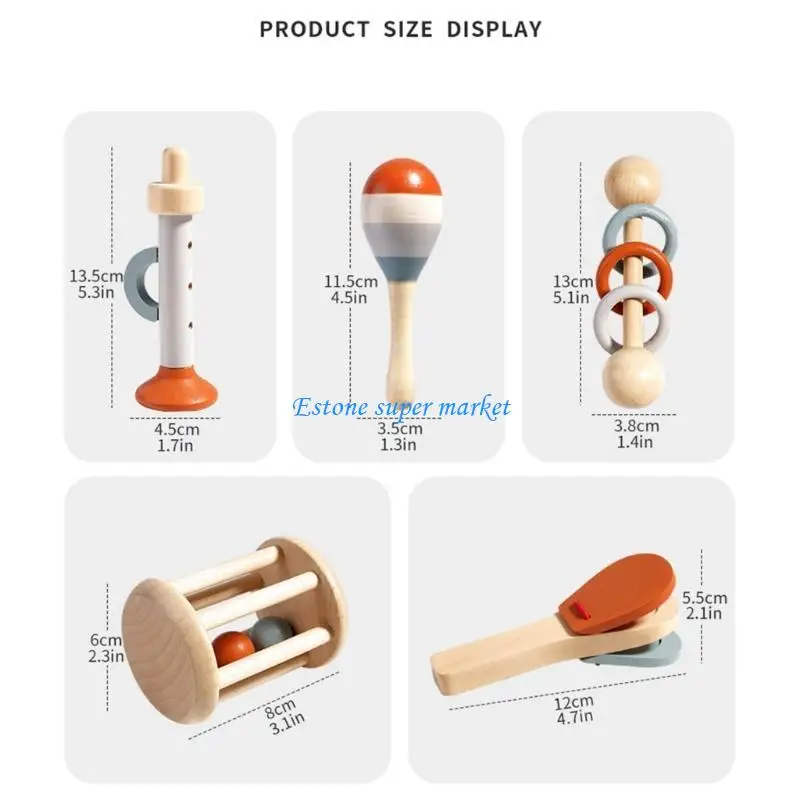 090B 5 sztuk zestaw muzyczny z drewna Instrument zabawka przedszkole dla dzieci Orff muzyczna zabawka prezent dla dziecka