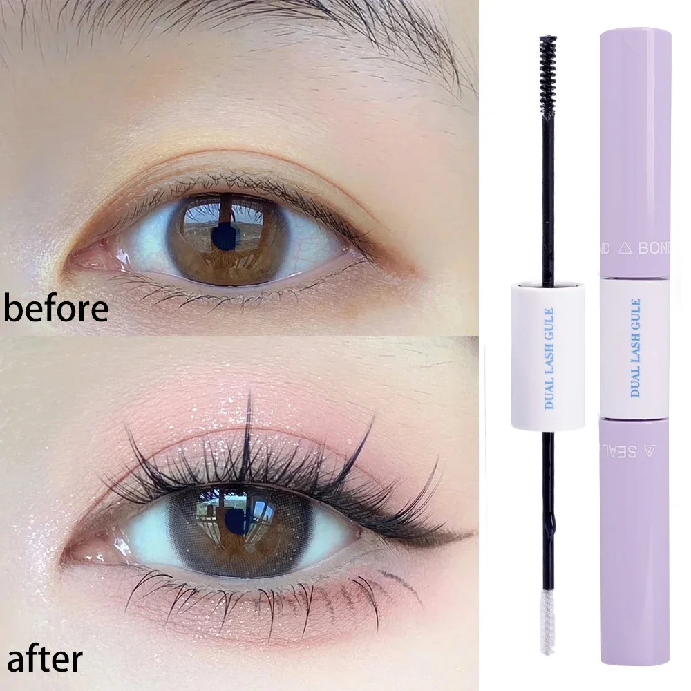 2 in 1 Black Cluster Eyelash Glue Lasting Bond Seal Mascara Clear Coating Raincoat Strong Hold Waterproof Quick Drying Make Up