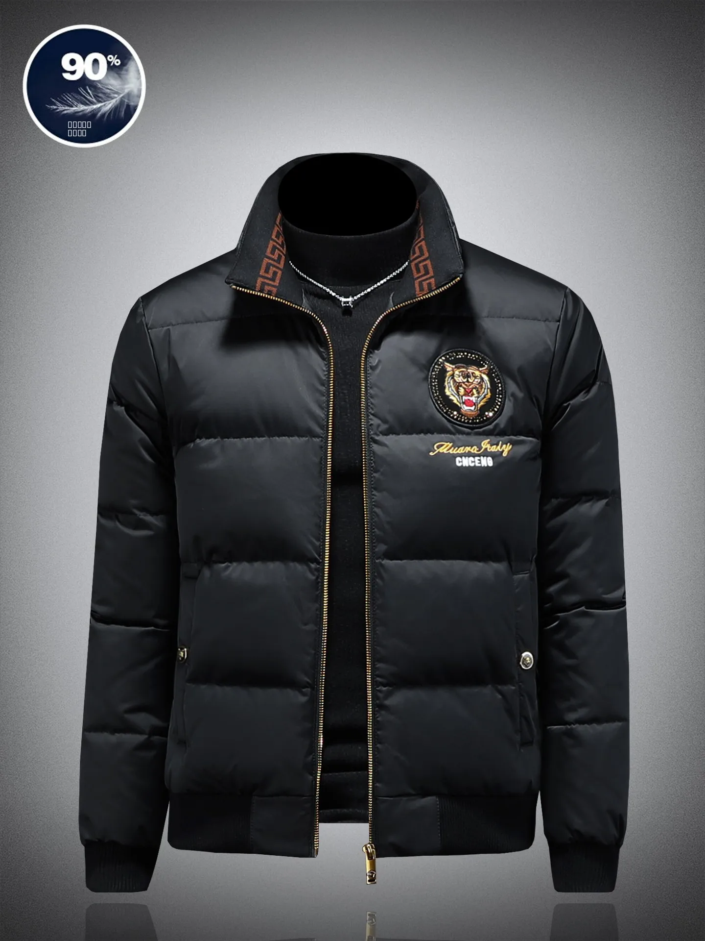 

90 Du down Jaet Men's ort Sle Embroidered Thiened Warm Stand Collar Winter Coat Faionable Urban Casual ...