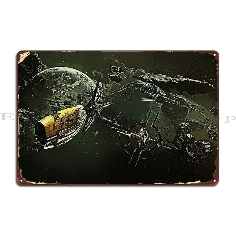 Placa metálica de metal con arte de fans de la serie espacial Eve Online, cartel de pared clásico con personaje, divertido cartel de estaño oxidado