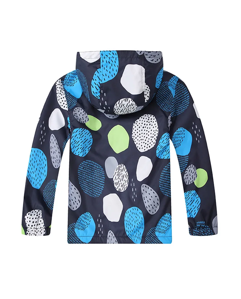 Boys' Hooded Jacket | 100% Polyester | Multi-Color Geometric Pattern | Windproof | Zip Closure | Machine Washable