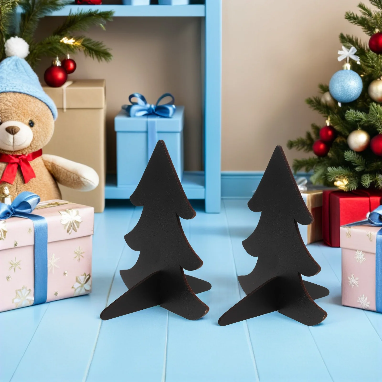 12Pcs Mini Chalkboard Signs Christmas Tree Small Blackboard Wood Tree Decoration Double Sided Erasable for Wedding Table Numbers