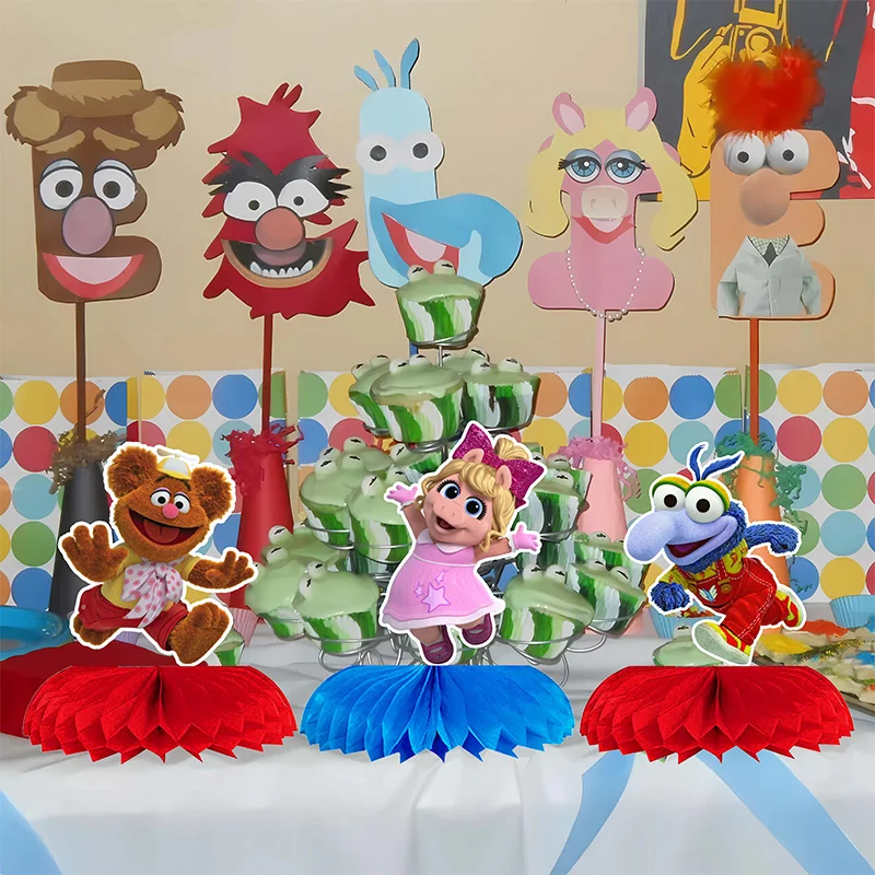 5 pezzi MUPPET BABIES Palla a nido d\'ape Decorazione da tavolo Ventaglio di carta Ragazzi e ragazze Decorazione festa di compleanno Forniture per