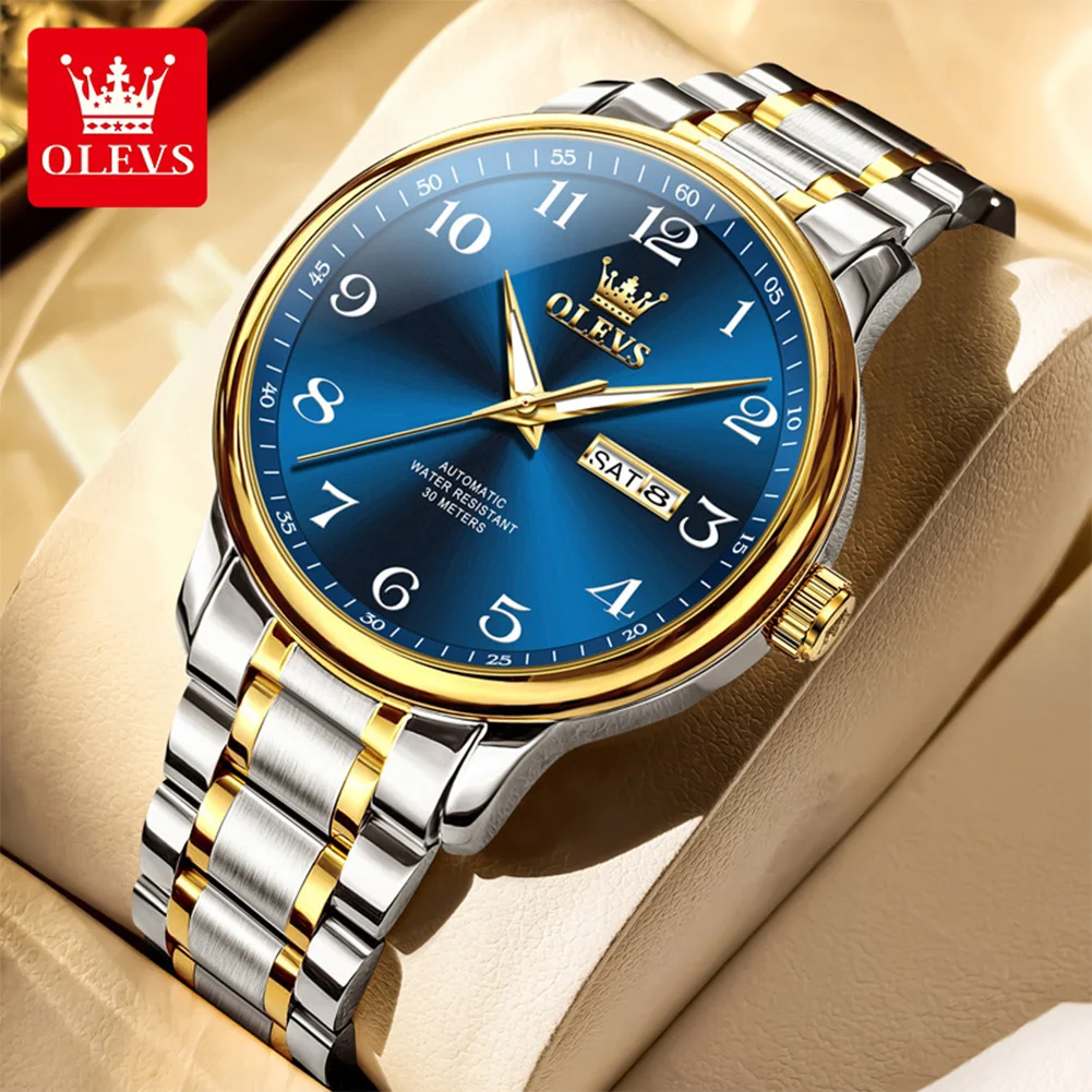OLEVS 7072 Neue Herrenuhr Original Einfache Automatische Mechanische Uhr Wasserdicht Edelstahl Tag Datum Uhr Für Mann Geschenke