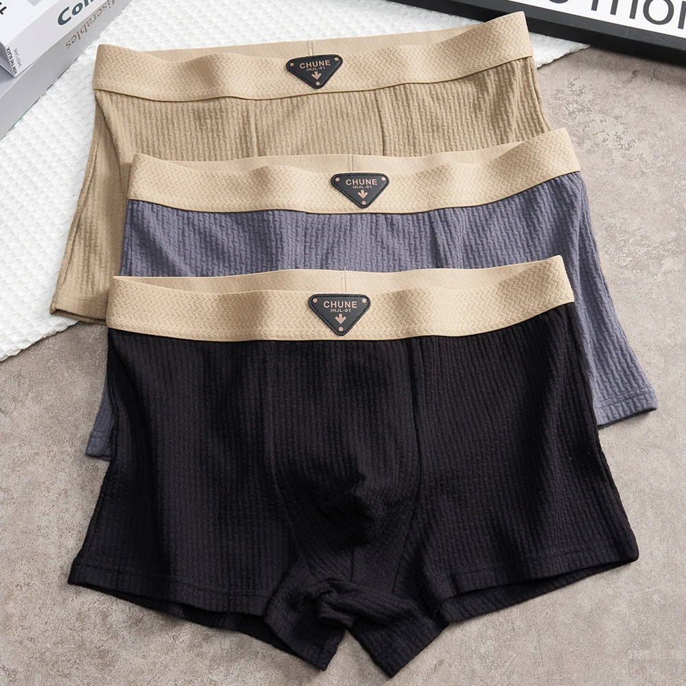 

3PCS/Pack 100% Cotton Solid Knit Striped Men's Panties Super Soft Hygroscopic Breathable Boxers High Elastic Waist Man Undrewear