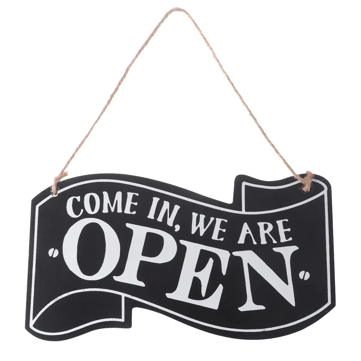 Wooden Open Closed Two Sided Vintage Business Sign Black High Density Wood with Rope Hanging for Shop Cafe Bar Wedding Door Sign