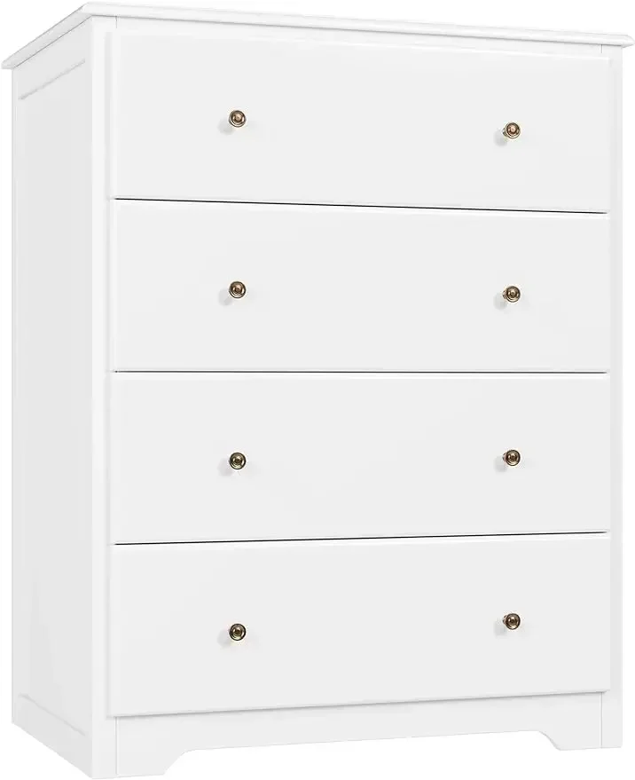 White Dresser 4 Drawer Dressers Chest of Drawers Modern Tall Dresser Wood Drawer Chest Storage Cabinet for Living Room