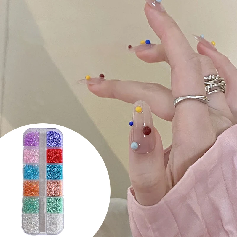 12 Grids/box 3D Nail Art Charms Mix Round Colorful Pearls Beads Jewelry Manicure Craft Rhinestones Accessories For Decoration