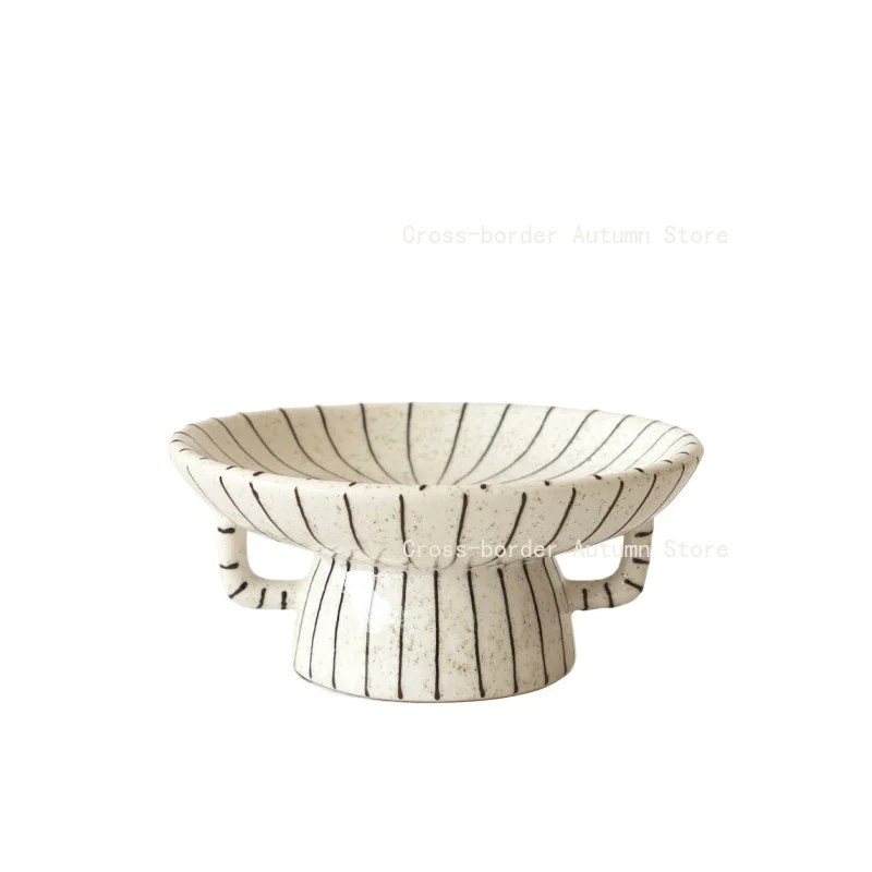 

Vintage Black and White Striped Ceramic Fruit Plate Retro Dessert Tray for Home Decor