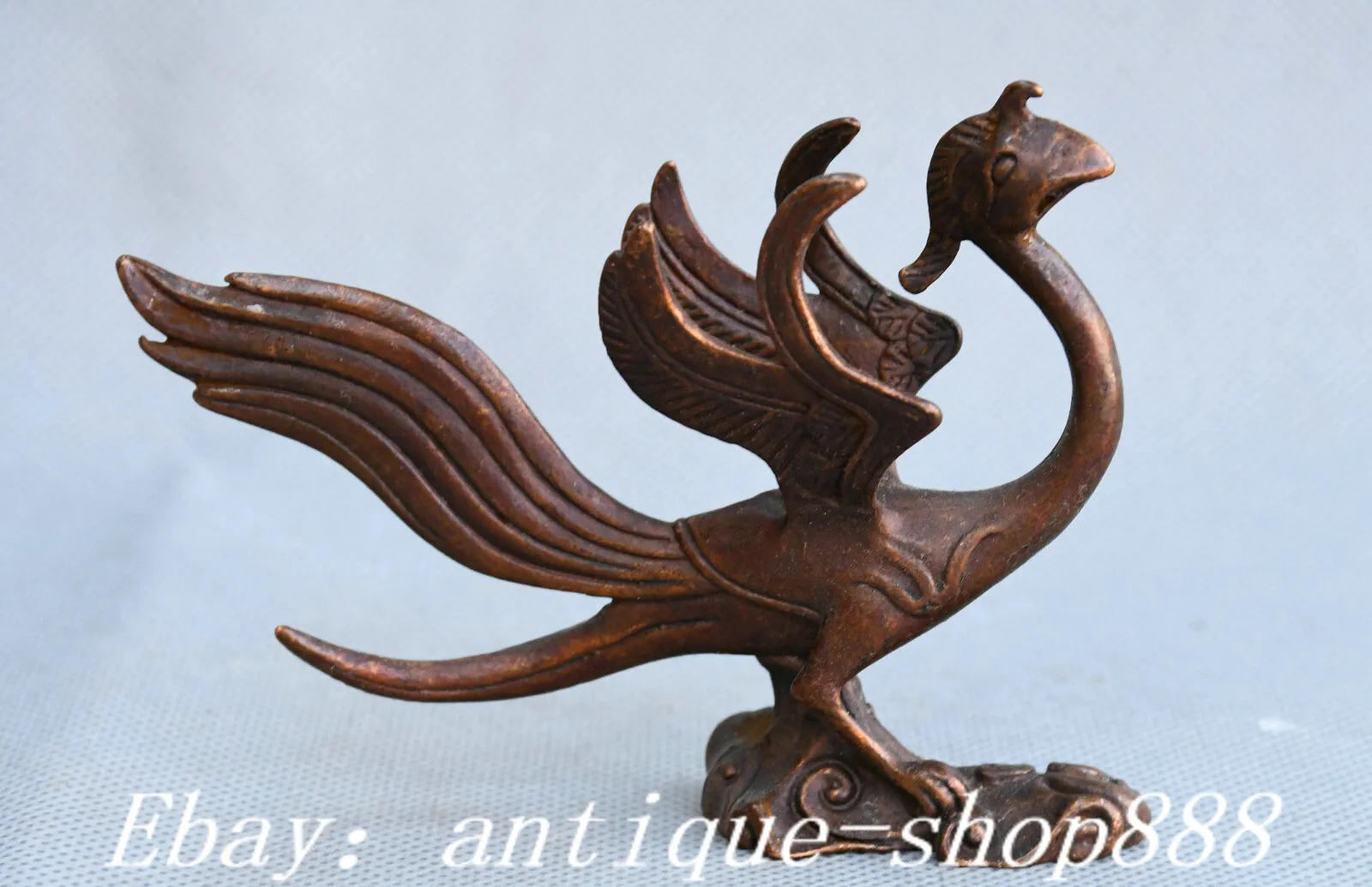 

3.9 inch series Chinese Dynasty Bronze Feng Shui Phoenix Bird Beast Animal Statue -