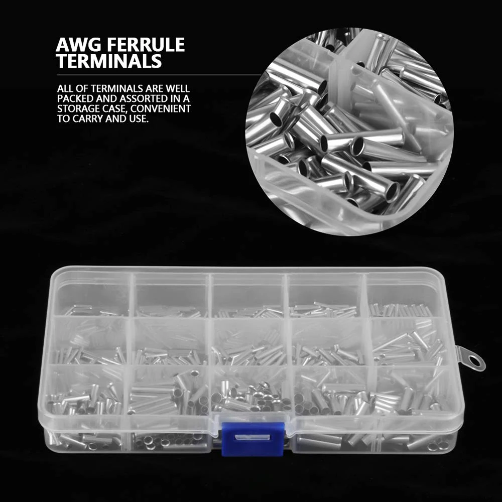 14 Values 10-22 AWG Non-Insulated Ferrule Copper Terminals Assortment Kit for Wire Cable 700Pcs