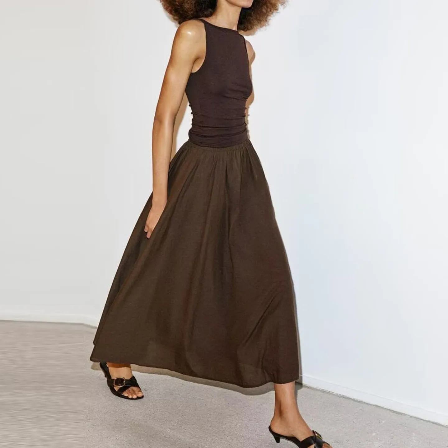 Fashionable Midi Skirt Women's Spring 2026 Elastic Waist Layered Style Elegant Atmosphere A-Line Skirt Ladies Premium Quality