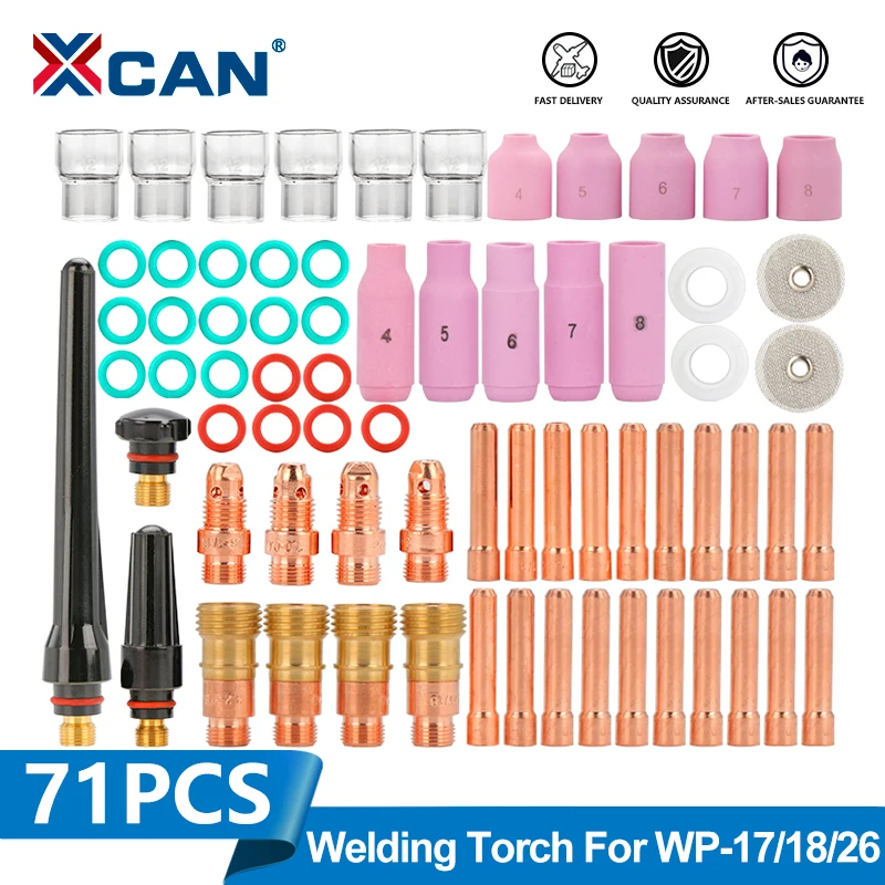 

XCAN 71pcs TIG Welding Torch Accessories Kit Stubby Gas Lens 12 Pyrex Glass Cup Kit For WP-17/18/26 Series Welders