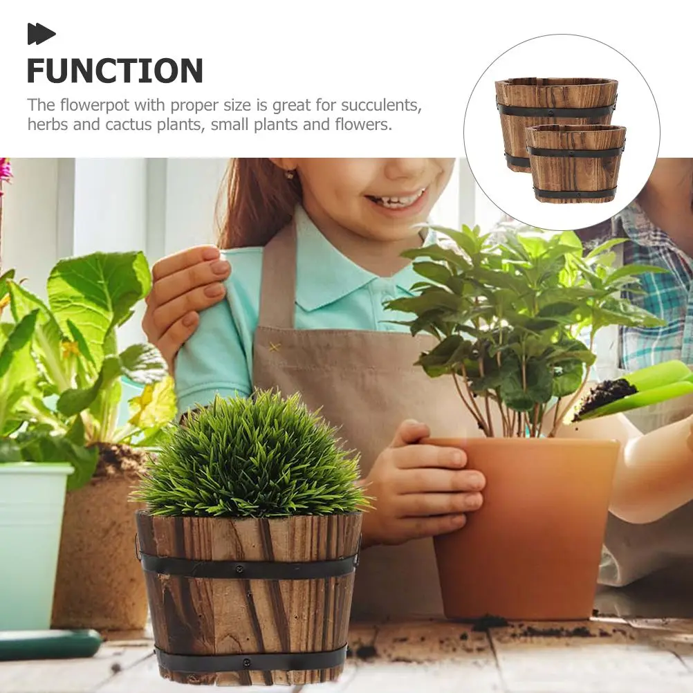 2 قطعة أواني الزهور الخشبية المتفحمة الرجعية البيضاوي الصغيرة المتوسطة المزارعون لأعشاب الصبار حديقة في الشرفة صناديق زراعة خشبية ساحة #5
