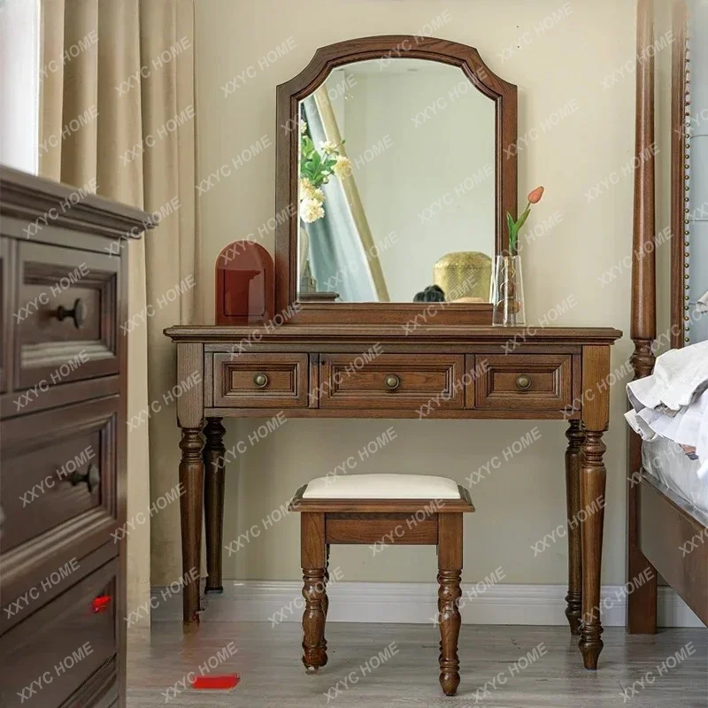 

Ln pure solid wood dresser with stool combination all log small apartment
