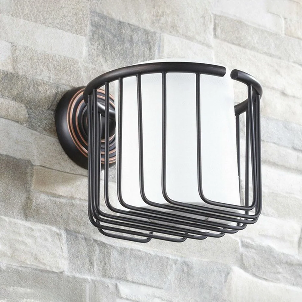 

Bathroom Accessories Black Oil Rubbed Brass Wall Mounted Toilet Paper Roll Holder Basket aba118