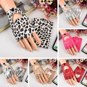 Girl Five Finger PU Leather Gloves Ladys Driving Show Pole Dance Mittens for Women Men heart Gothic lolita cosplay party gloves