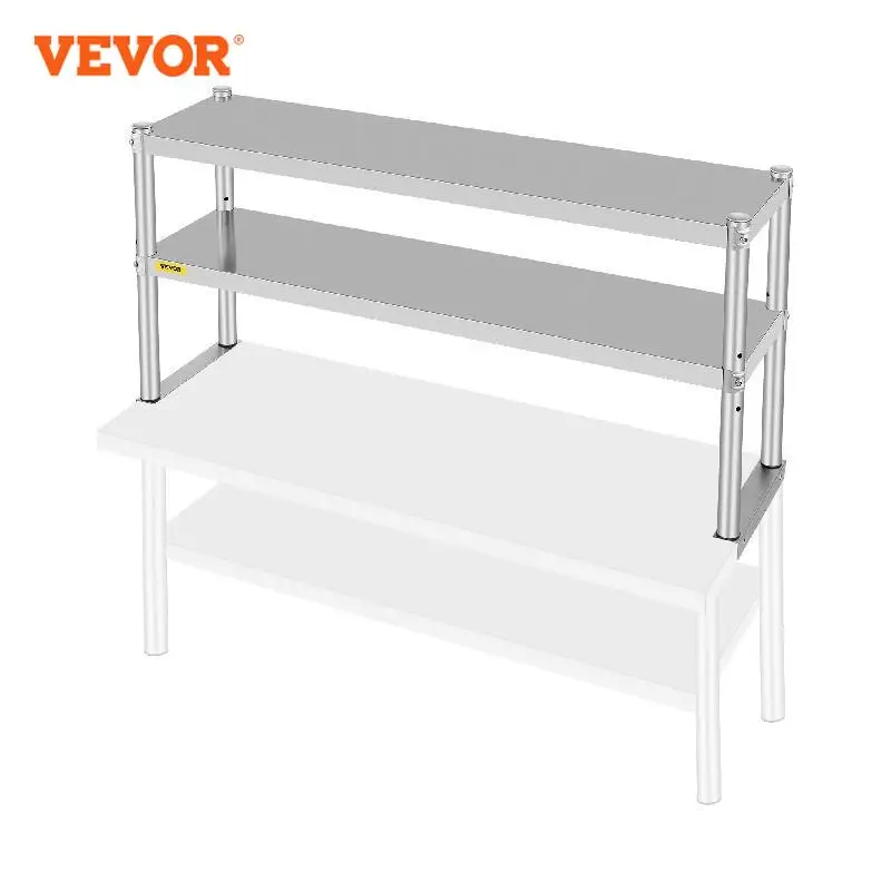 VEVOR Stainless Steel Kitchen Work Table Professional Double Overshelf Adjustable Lower Shelf Use for Home Commercial