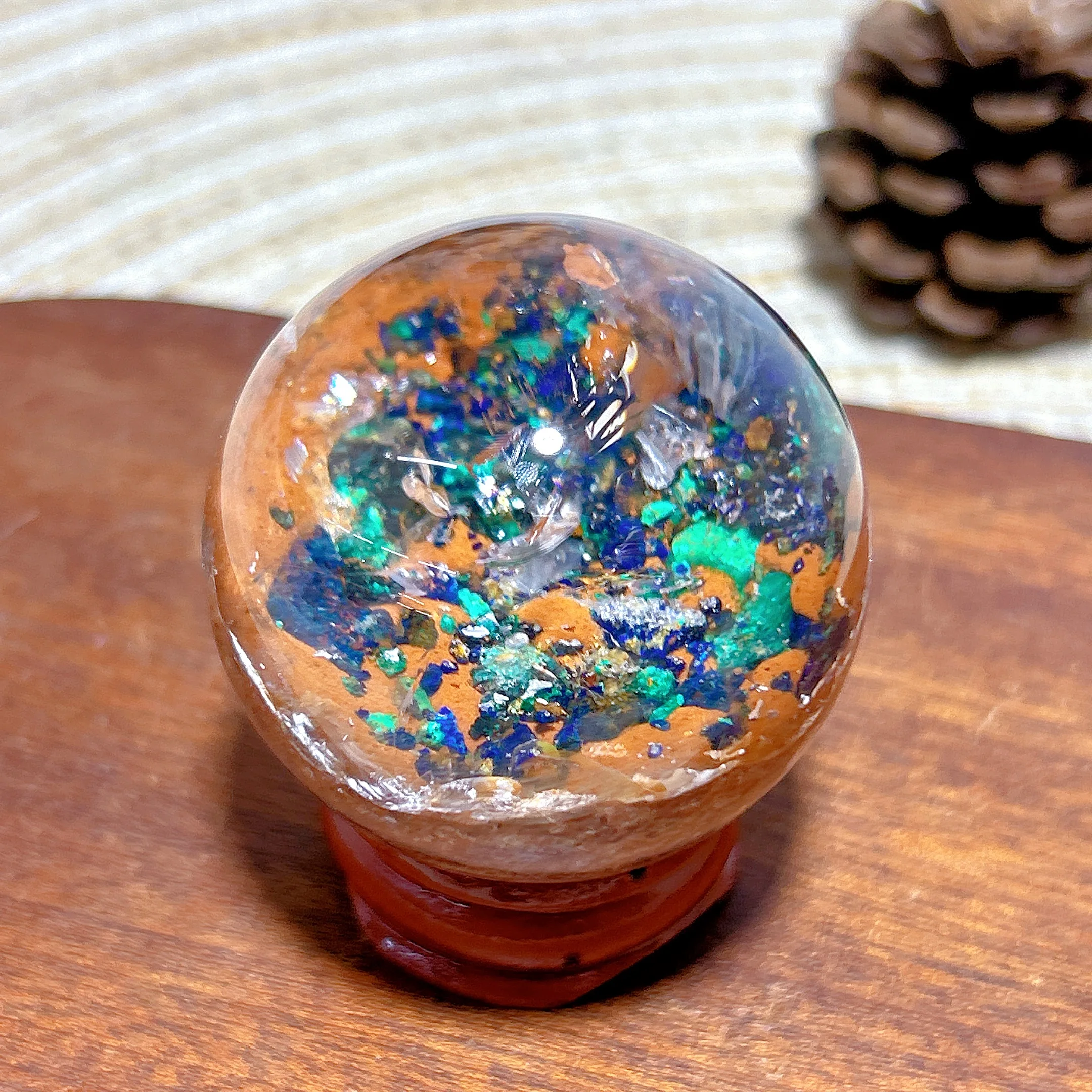 Healing Natural Crystal Chrysocolla With Azurite Garden Quartz Sphere Reiki Energy Ornament Home Decorations Room Decor Gift