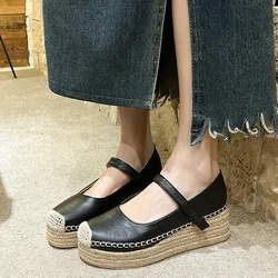 High Heels Women Marie Janes Shoes New Weave Wedges Platform Dress Party Shoes 2024 Spring Rome Sandals Pumps Female Zapatillas