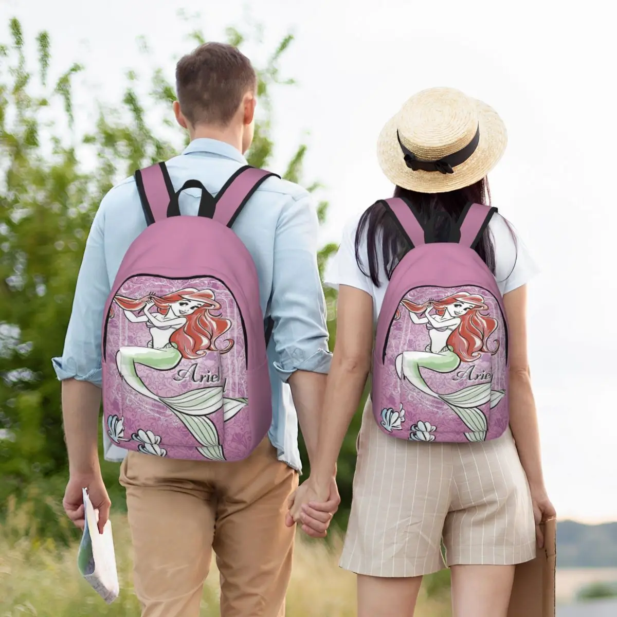 Custom Ariel Cute Cartoon Canvas Backpacks Men Women Casual Bookbag for College School The Little Mermaid Bags