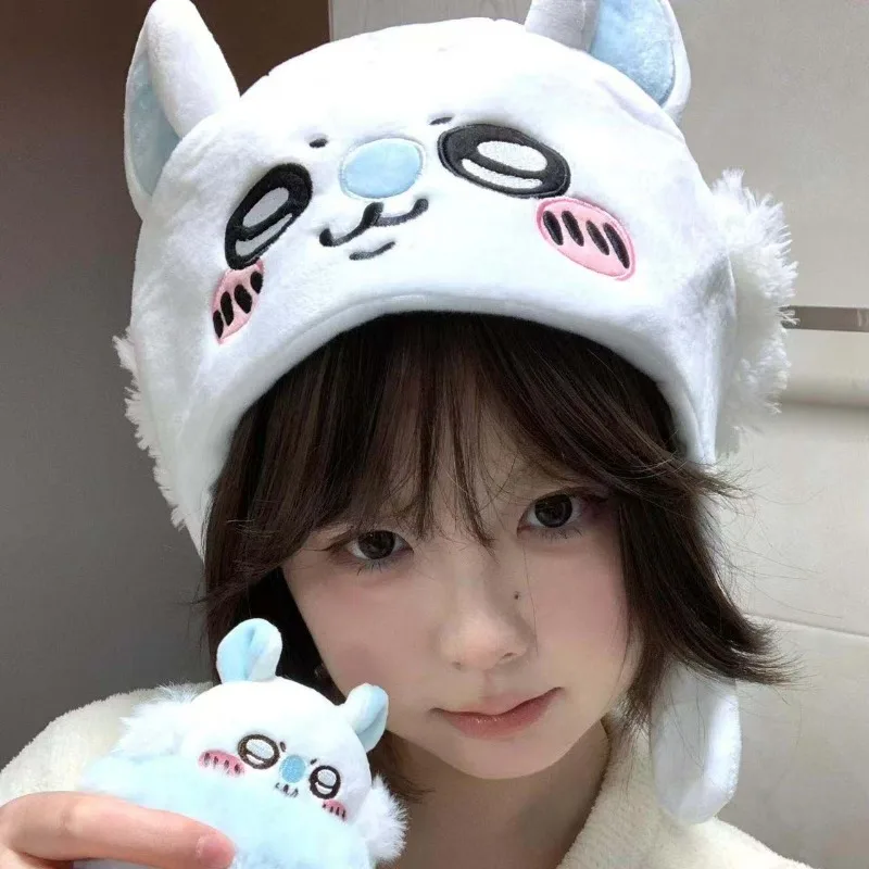 MINISO Chiikawa Momonga 2026 هود قبعة اليابانية الجميلة الكرتون أفخم الدفء لطيف هدية التطريز فتاة Kawaii صورة أنيمي #1