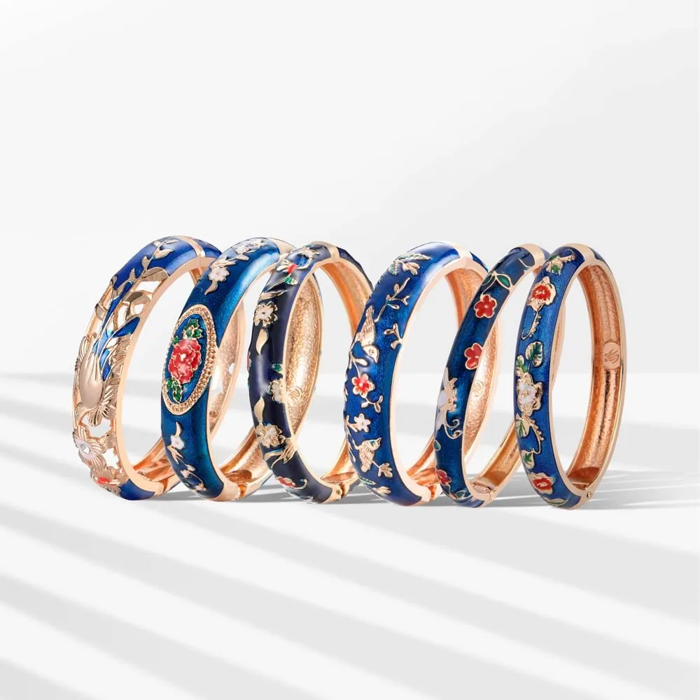 Traditional Vintage Cloisonne Bangle Hanfu Accessories Chinese Style Filigree Enamel Bangle Pattern Openable