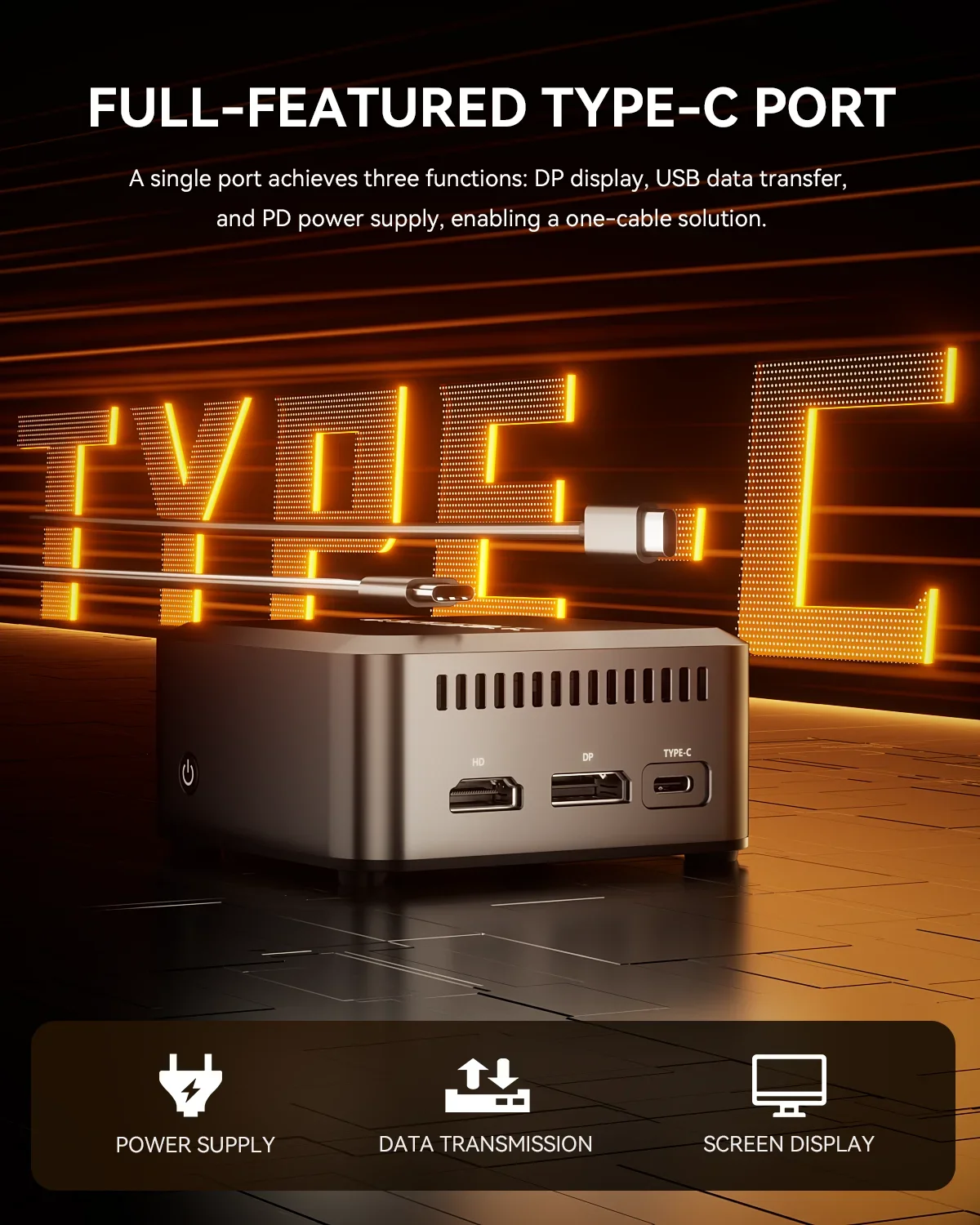 AOOSTAR N1 Pro Mini PC Intel N150 LPDDR5 12 Go NVMe SSD, écran Tpye-C + HDMI + DP 3 complet 4K 60 Hz 2,5 G LAN * 2.