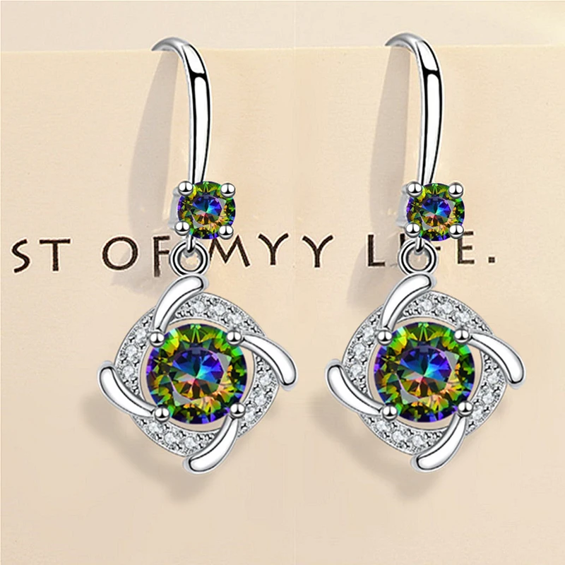 KOFSAC 2023 New Windmill Water Drop S925 Silver Mid Length Earrings European American Fashion Multi-colour Zircon Earrings