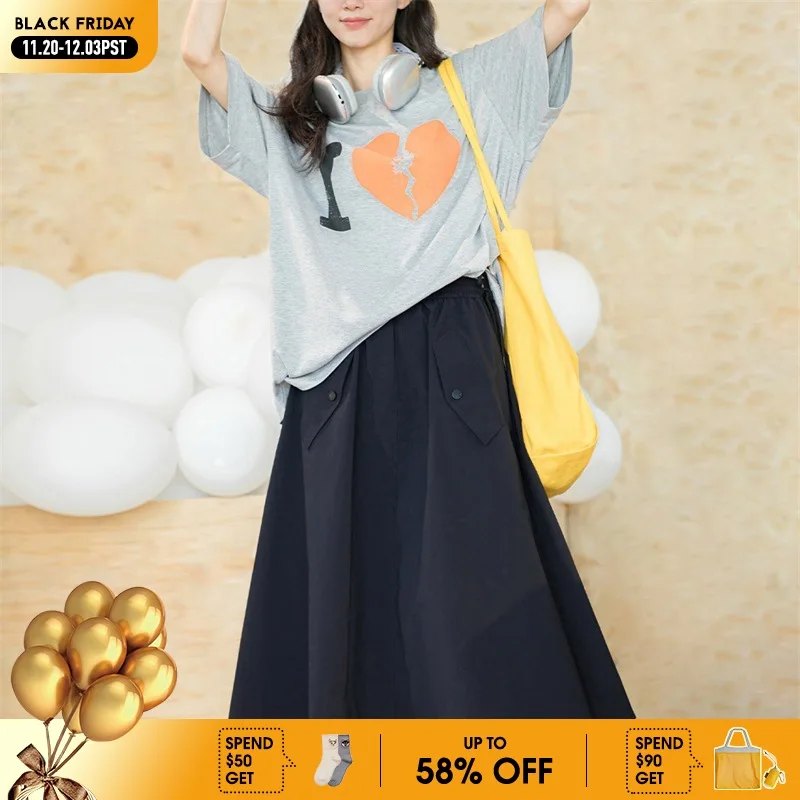 

Maden Women's Wear Japanese Casual Half Skirt Versatile Slim Elastic High Waist A-line Half Skirt Work Dress Summer Dress