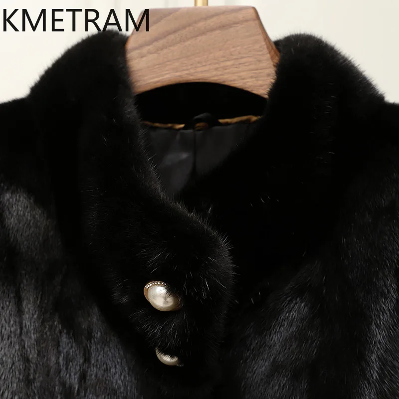 100% veste de fourrure de vison entière femme de luxe noir mi-longue véritable manteau de fourrure de haute qualité vêtements d'hiver pour les femmes vestes en fourrure 2025