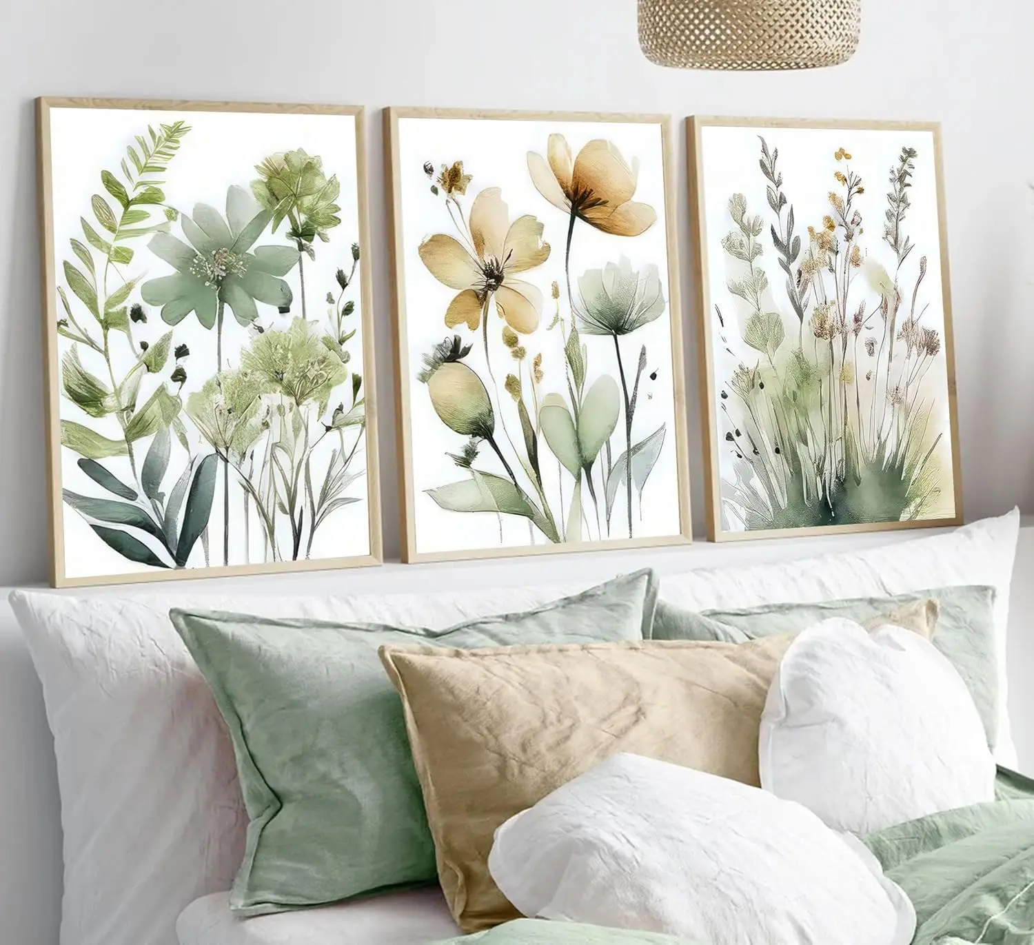 

3pcs Minimalist Abstract Green Plant and Flower Canvas Poster Picture Wall Dining Room Living Room Bedroom Room, Home Decoration