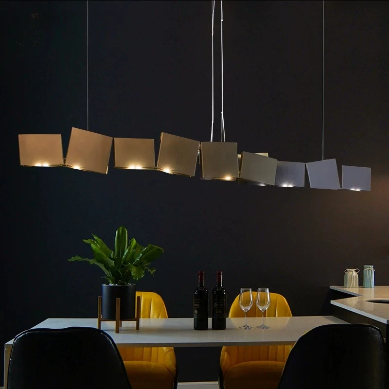 Creative Folded Book Style Linear LED Pendant Light Modern Minimalist Wavy Chandelier Adjustable Height Hanging Lamp for Kitch