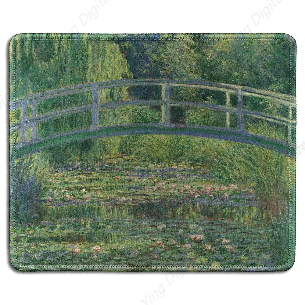 

Artistic Rubber Anti Slip Mouse Pad Monet Famous Artwork Sleeping Lotus Pond Stitched Edges Suitable For Computer Office Work