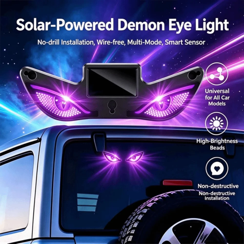 Solar Powered Demon Eye Car Decorative Light Suction Cup Mount LED Illumination Automotive Ambient Light DIY Multicolor