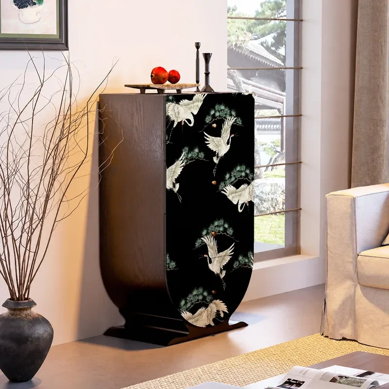 Chinese Style Solid Wood Chest Cabinet Living Room Storage Locker Household Dining Side Cabinet Porch Crane Flying Design