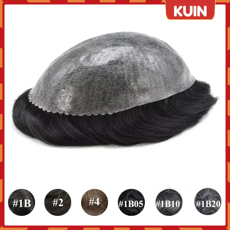 

Knotless Men's Wigs PU Replacement System Unit Men Toupee 0.12-0.14mm Injection Skin 100% Indian Human Hair Capillary Prosthesis