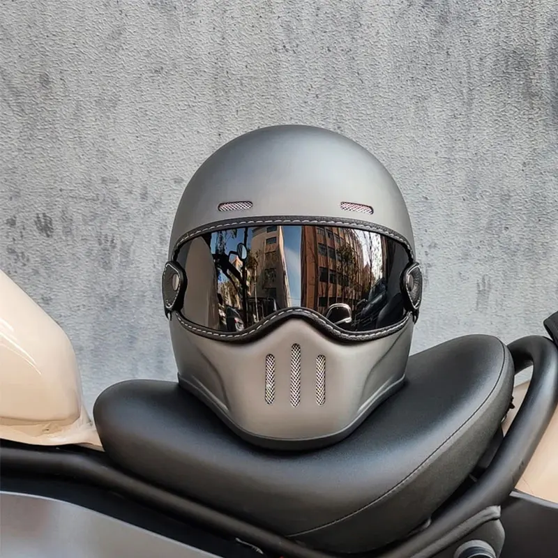 Casque de moto intégral à profil bas pour hommes et femmes, casque de sécurité rétro ignorant DOT Hurbike Crash, double pare-soleil