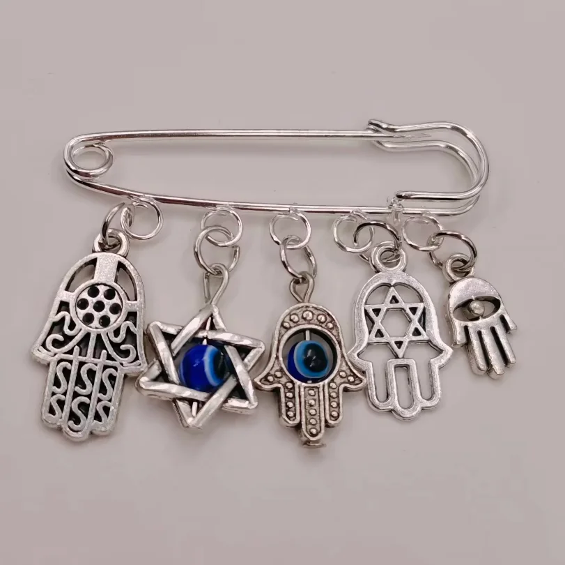 Hamsa Hand Blue Turkish Evil Eye Safety Pins Brooch Jeans Shirt Gothic Jewelry Making DIY Handmade Accessories Gifts