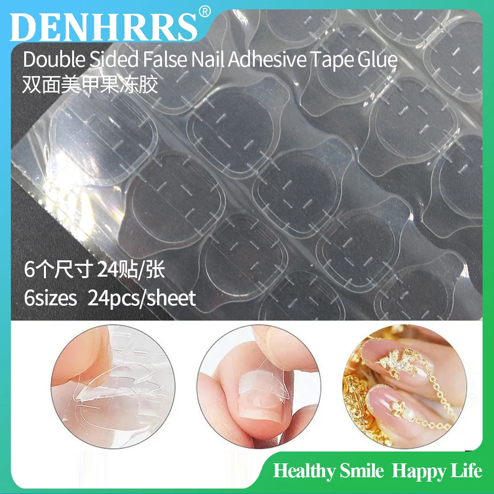 50 ورقة 24 قطعة/ورقة مزدوجة الوجهين أظافر صناعية الفن لاصق الشريط الغراء هلام واضح علامات التبويب مقاوم للماء مسمار