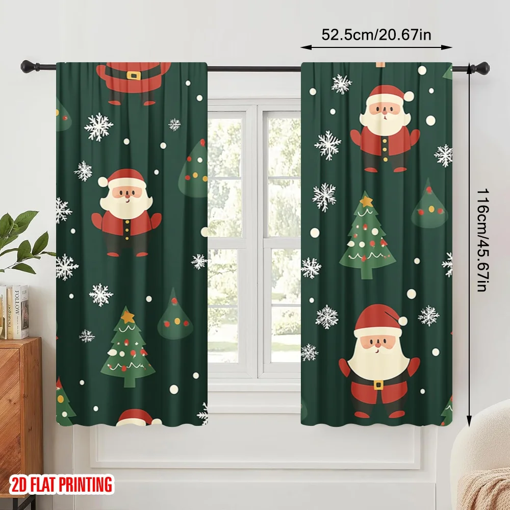 2pcs,2D plane printing Popular Curtain Panels Cute Santa Claus Christmas Trees (2) Polyester (without rod) Art Deco Festive