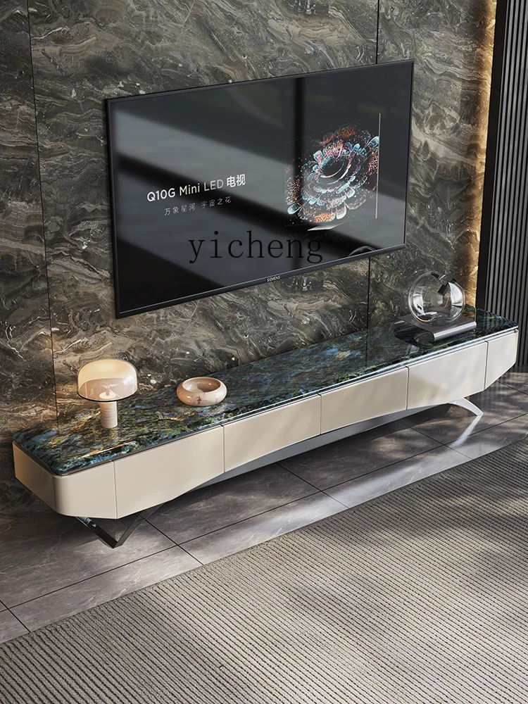TQH Marble Horse Belly-Shaped Coffee Table TV Cabinet Combination Light Luxury Suspension Living Room Coffee Table