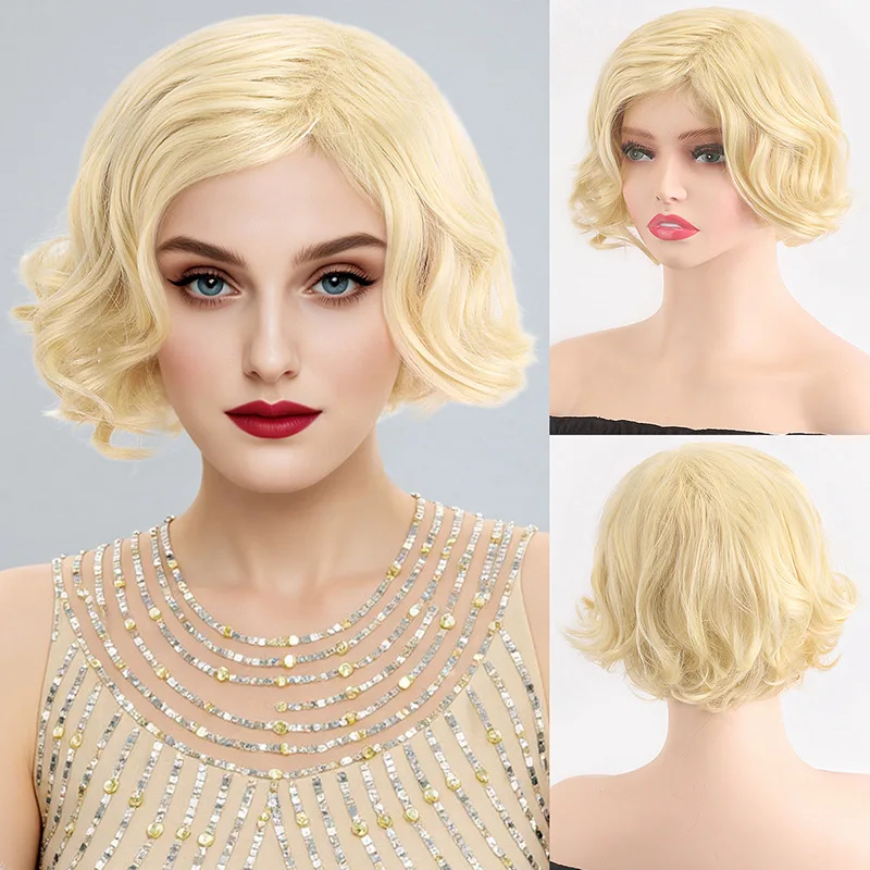 Dream Ruth Wig Marilyn Stage Performance Short Curly Hair Retro Wig Gold Short Headband