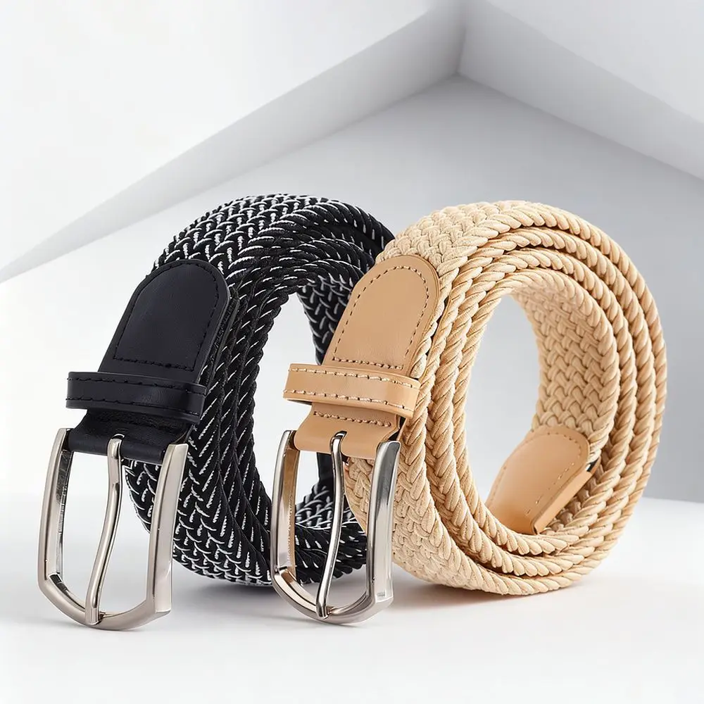 Fashion Unisex Elastic Woven Belt Alloy Pin Buckle Braided Waistband Adjustable Stretchy Strap For Casual Outdoor Activity