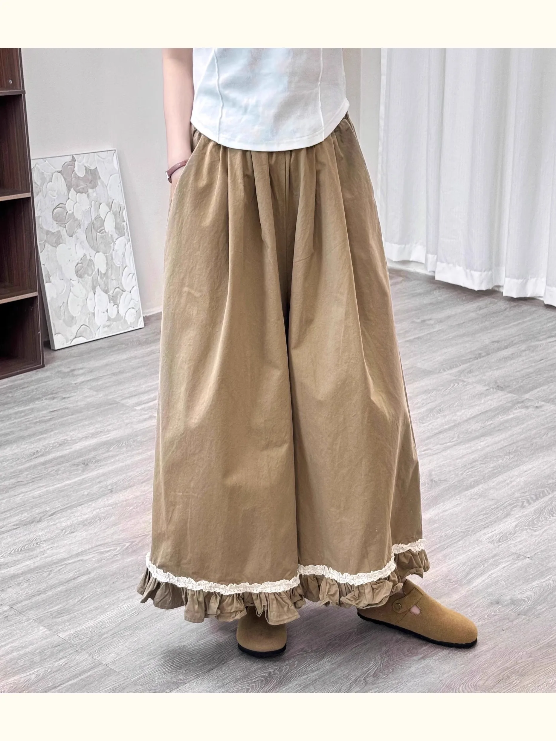 Künstlerische Sle Plissee Baumwolle Breite Bein Hosen frauen Lose plus Größe Hohe Taille Neun Punkte Rock Hosen Sommer Neue Ankunft