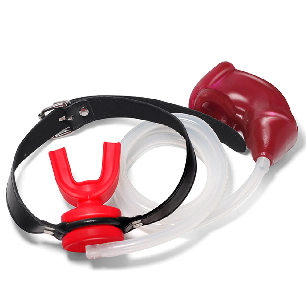 BDSM Toys Male Chastity CockCage With Piss Urinal Flow Into Mouth Plug Gag Catheters Penis Cage Fetish Sex Products