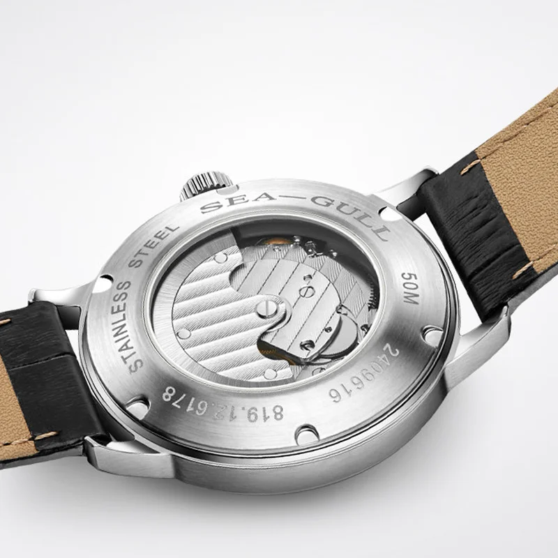Seagull Watch Men Bauhaus Style Dress Watch Automatic Mechanical Watch 5Bar Waterproof 40MM Case Clock Sub-dial Wristwatch 6178